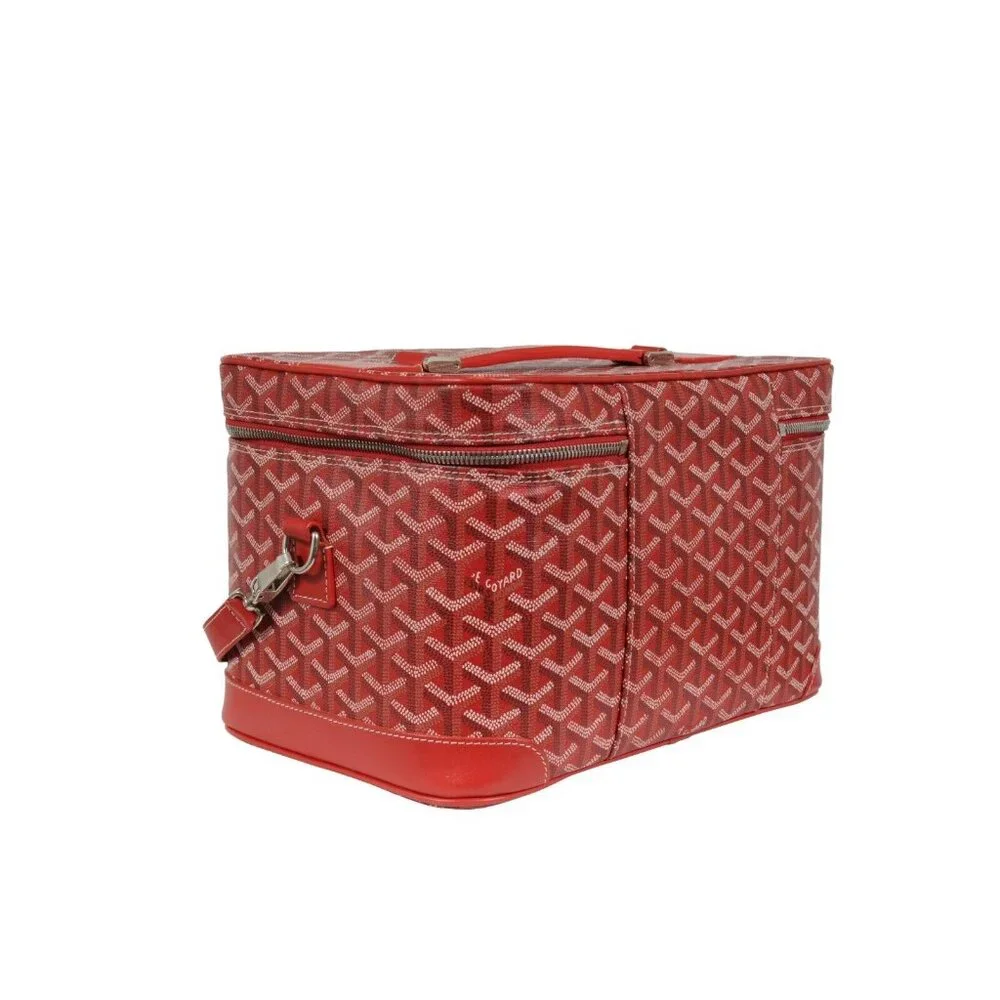 Goyard Vanity Train Case Red Canvas Crossbody Travel Bag Vintage Luggage Tote - Picture 3 of 16